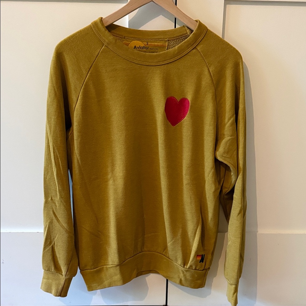 Aviator Nation Crewneck Sweater with Red Heart Patch